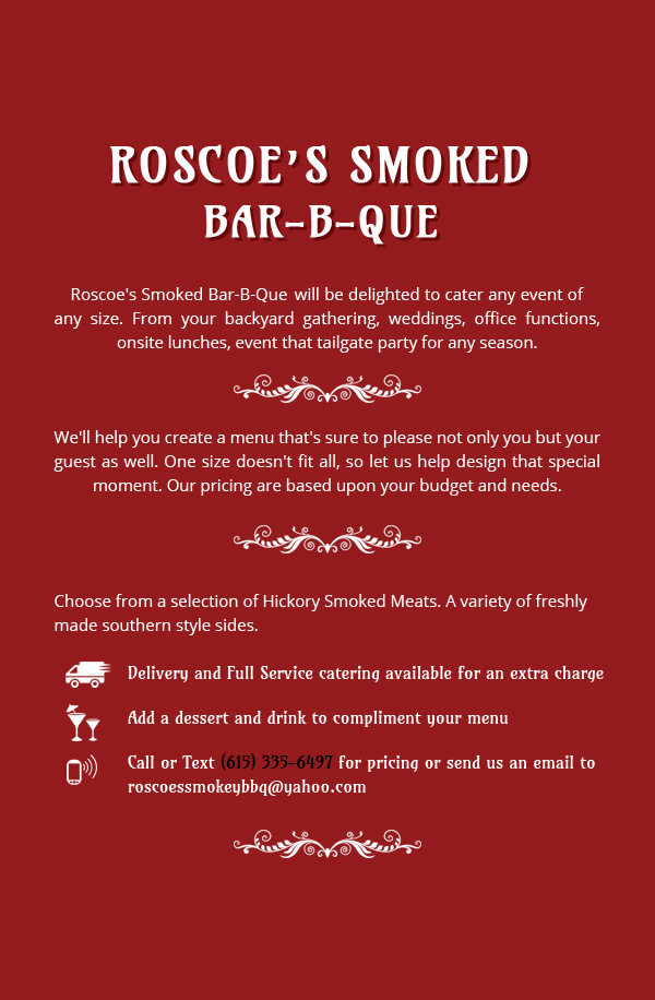 Menu – Roscoe's Smoked Bar-B-Que